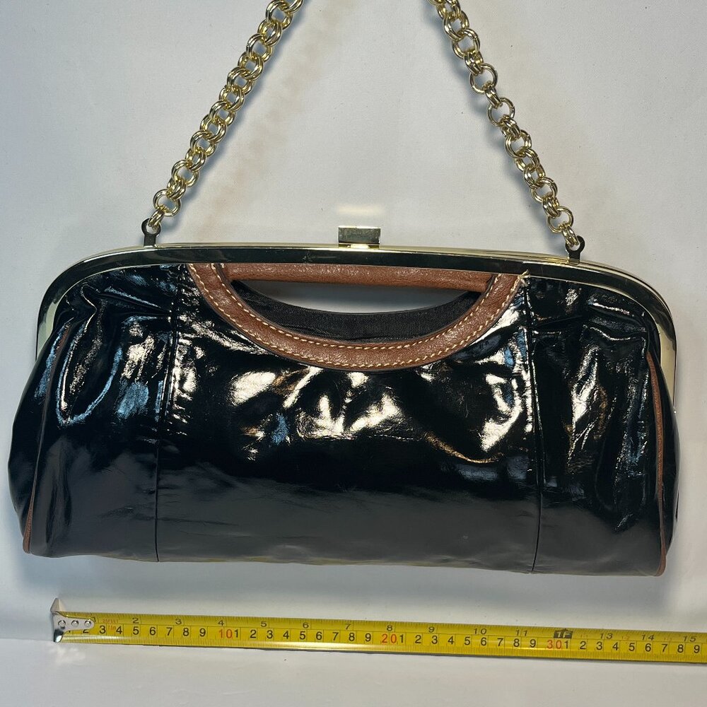 "Bueno" Clutch Purse With Chain Handle-Patten Leather Look, Black